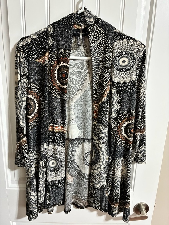 Frank Lyman Design Sweaters - Frank Lyman Design Black, Cream & Rust Abstract Print Cardigan